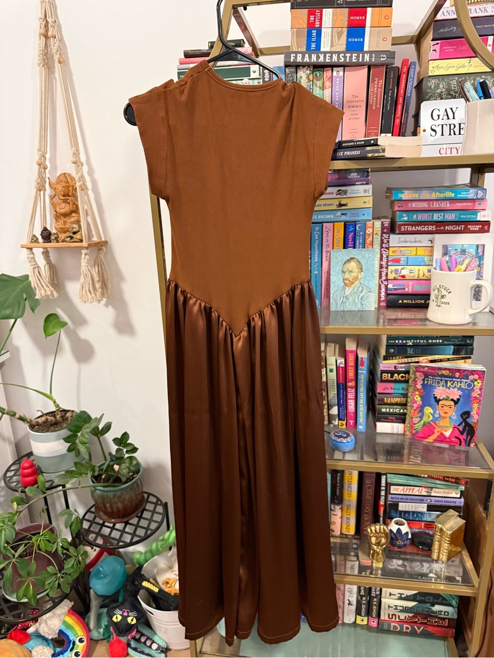 Ancosti Brown Satin-Panel Midi Dress (Taylor wore it in a pap shot)